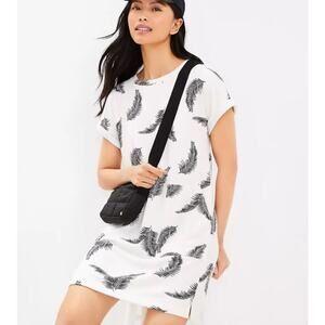 Lou and Grey Cream and Black Leaf Print Shift Dress SZ M